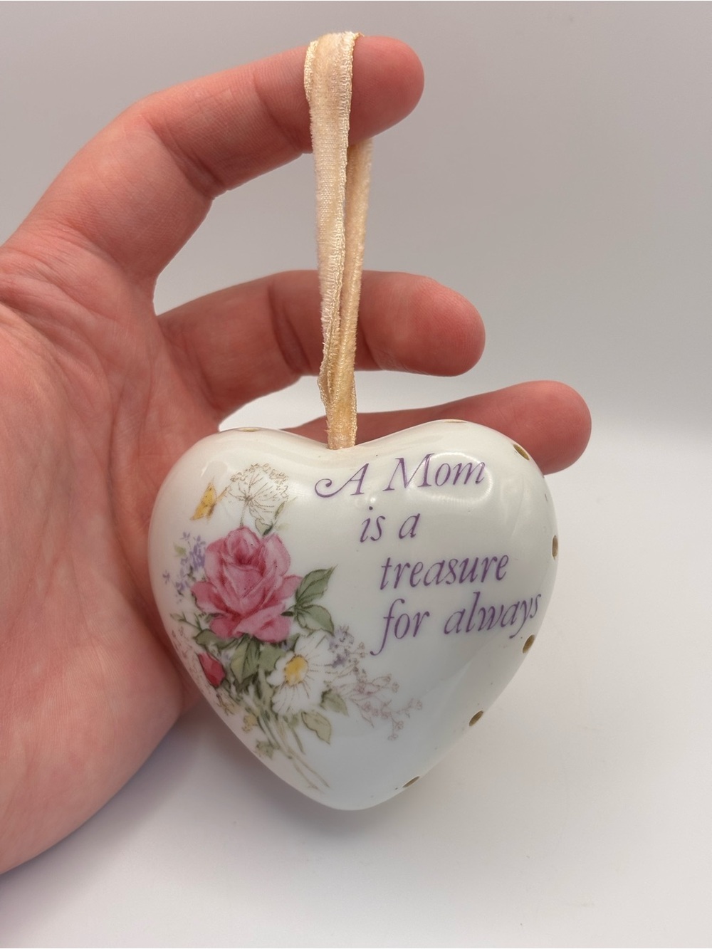 Vintage Napco Ceramic Heart Hanging Potpourri Pomander, Mother's Day Gift